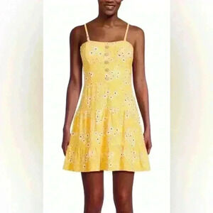 No Boundaries Yellow Daisy Adjustable Spaghetti Strap Mini Dress - Size XXL